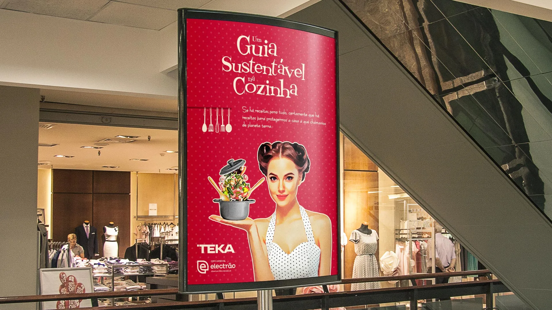 Um Guia Sustentável na Cozinha — mall poster of a retro woman holding a pot of vegetables