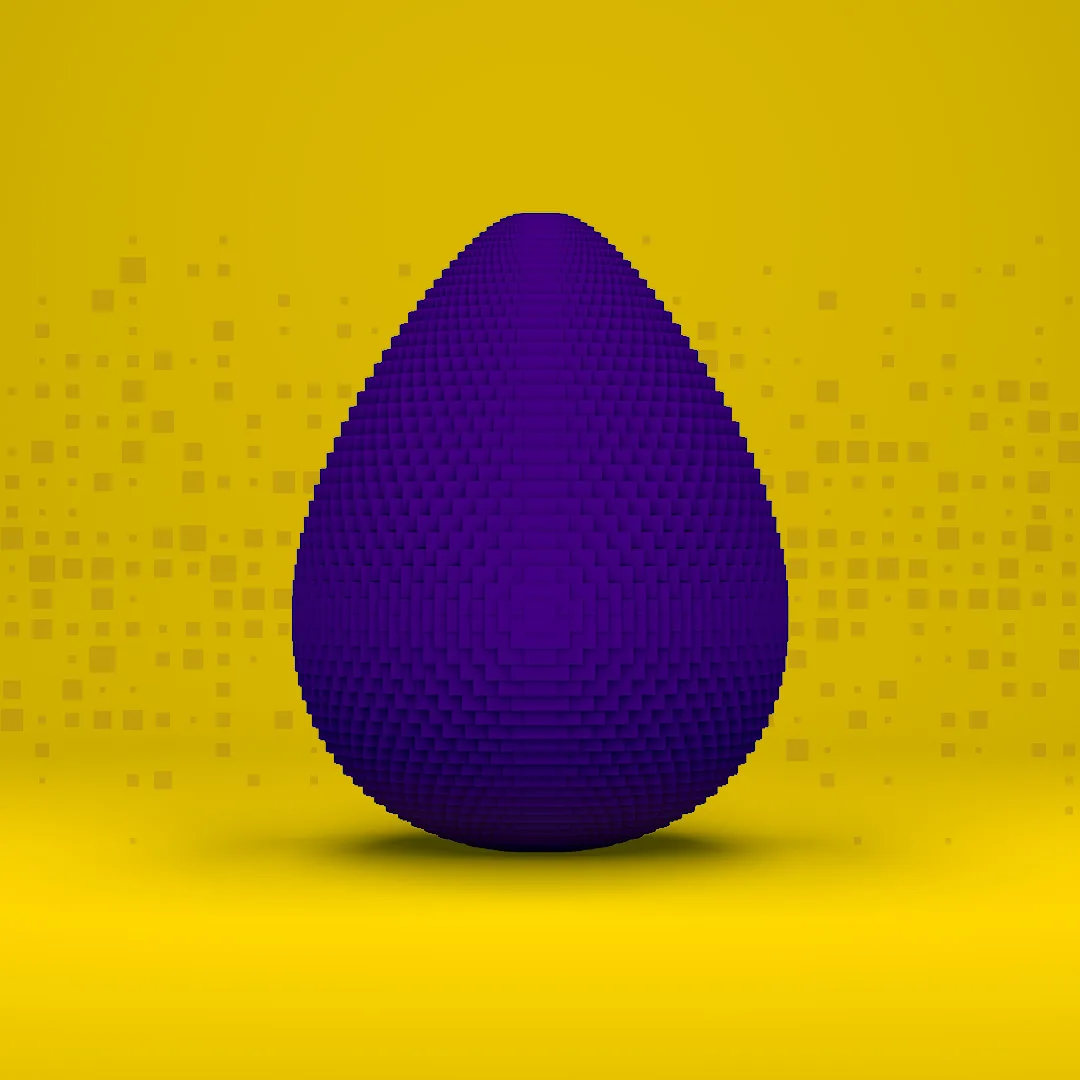 SOA – School of Automation — purple pixelated egg shape on a yellow background
