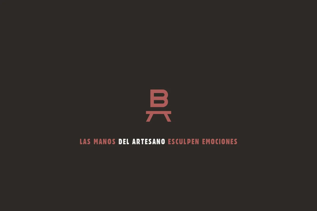 Basque — website intro screen with B chair logo and tagline Las manos del artesano esculpen emociones