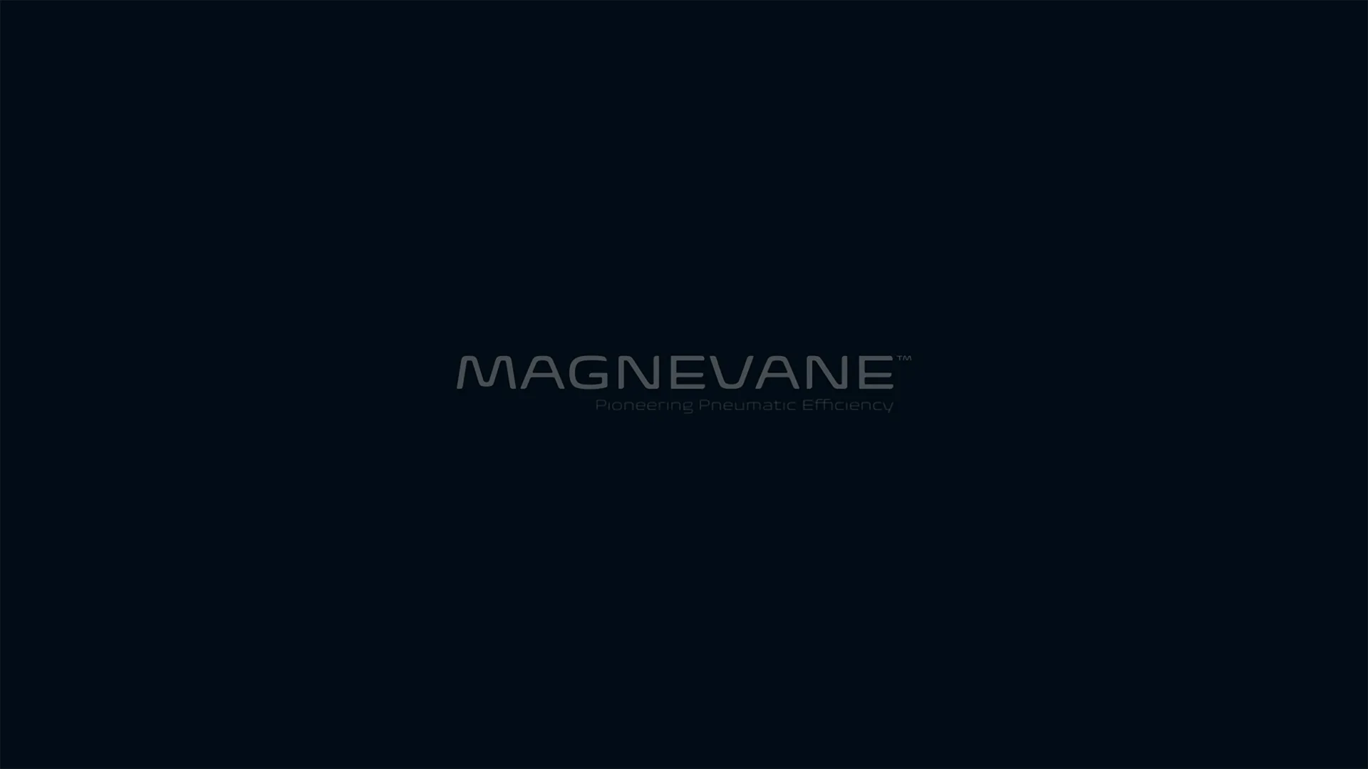 Magnevane — video still of the grey Magnevane logotype on a dark background