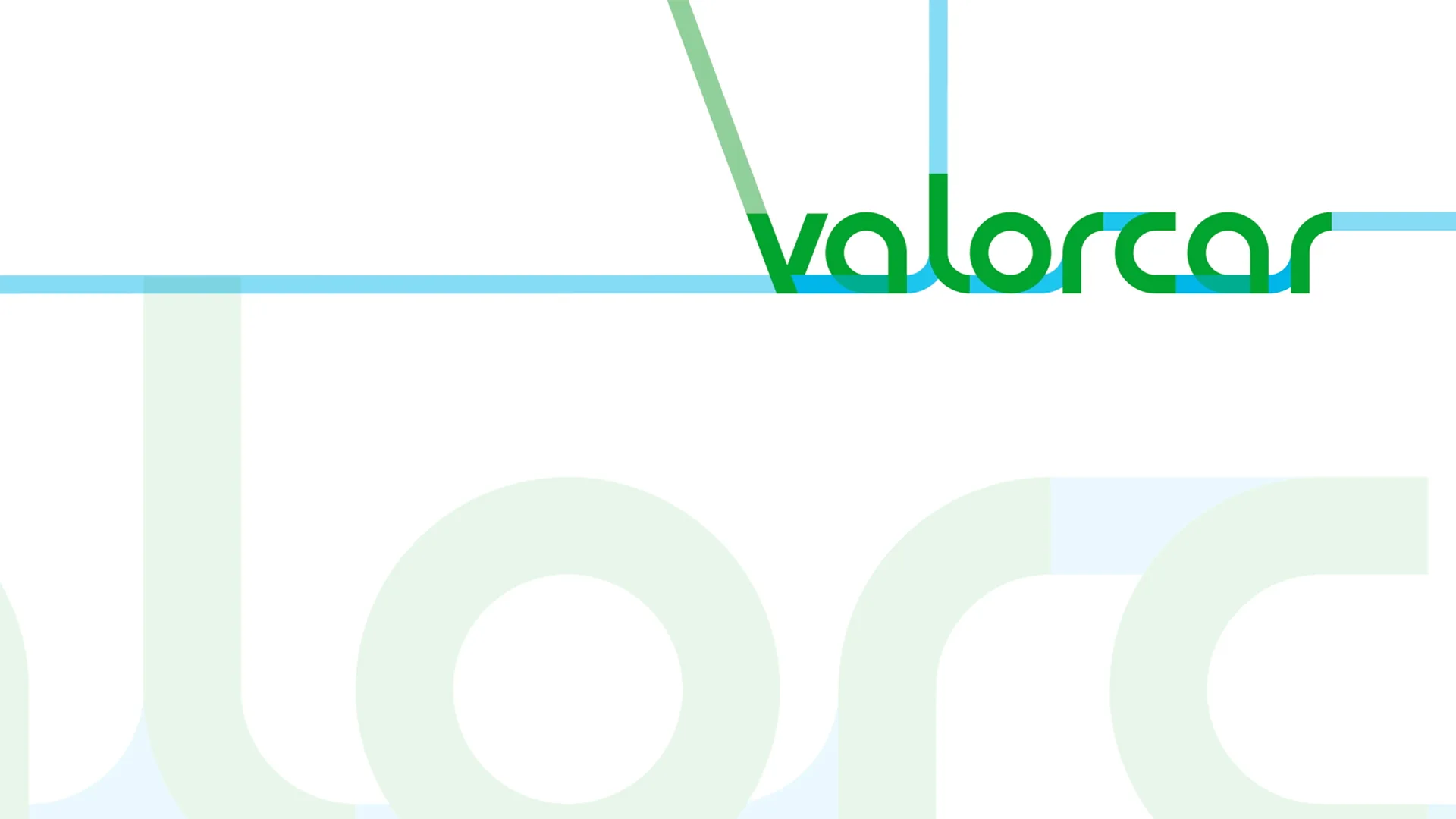 Valorcar — video still of the green Valorcar logotype with blue line graphics on white