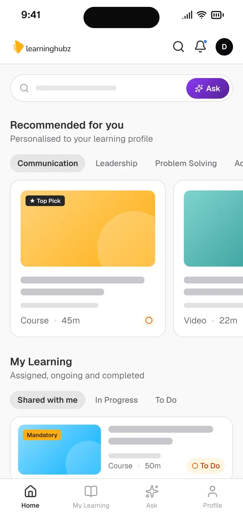 Learninghubz — homepage on mobile