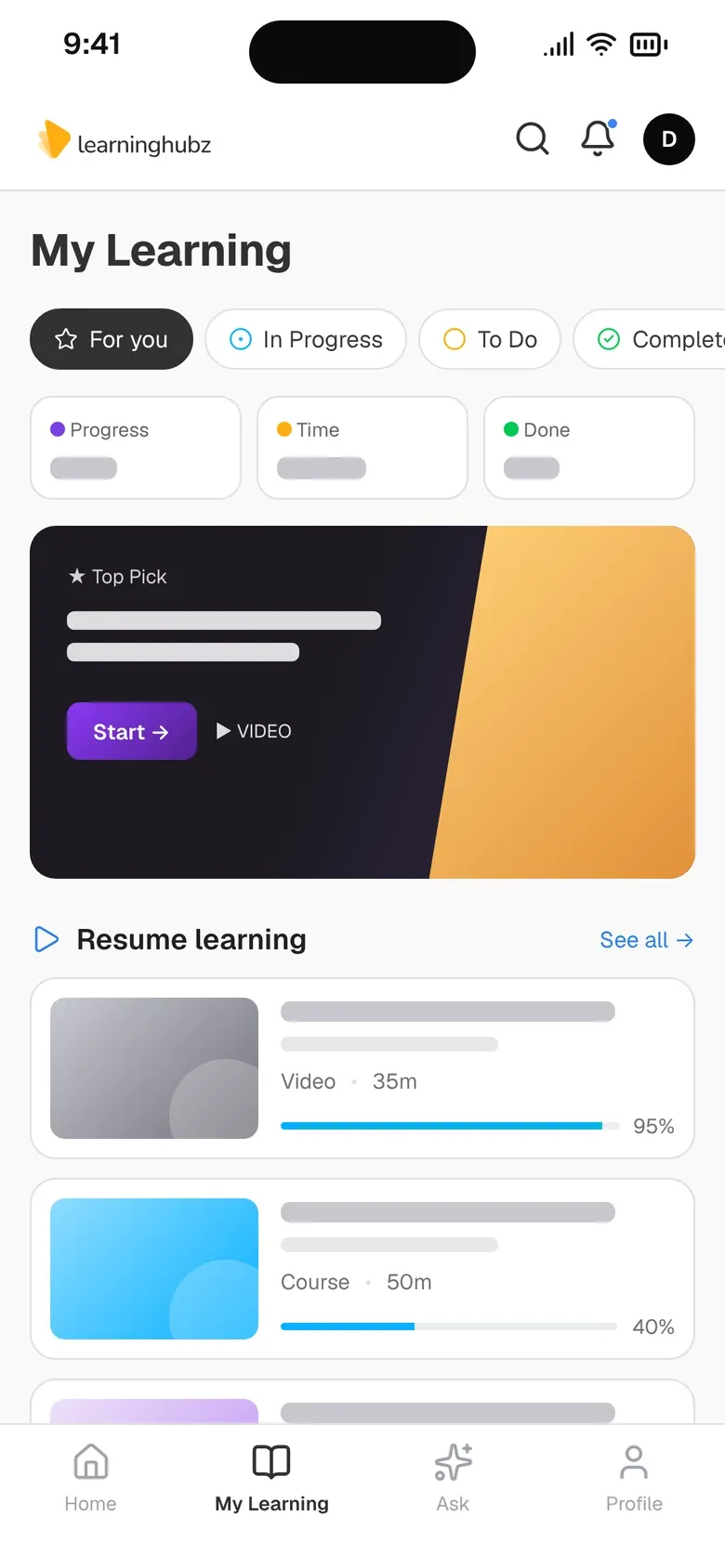 Learninghubz — My Learning on mobile