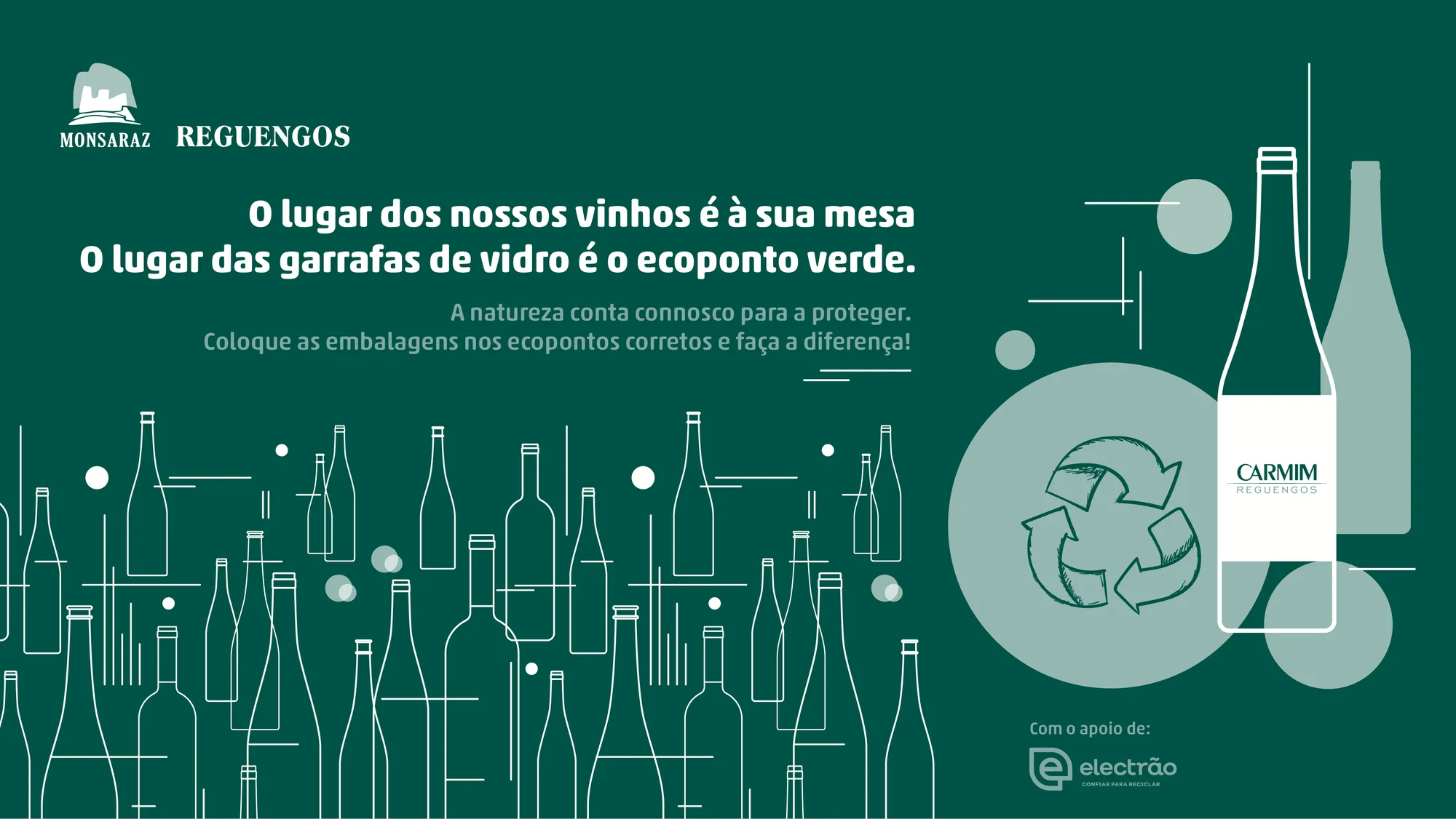 Carmim — green social post with bottle line art and glass recycling message