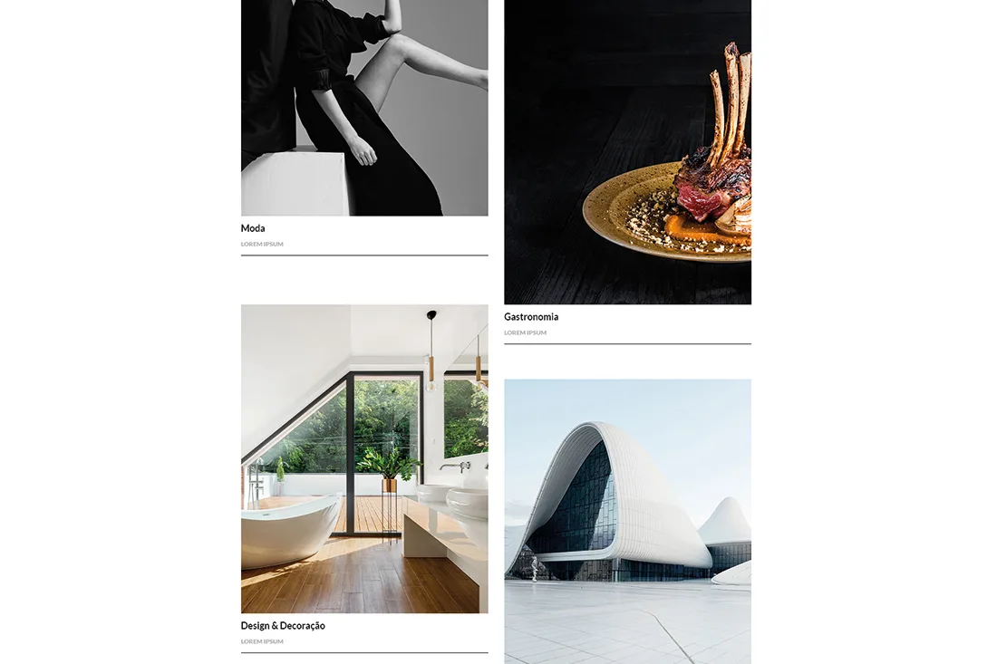 Laurel website — category grid with photos for fashion, gastronomy, design and architecture
