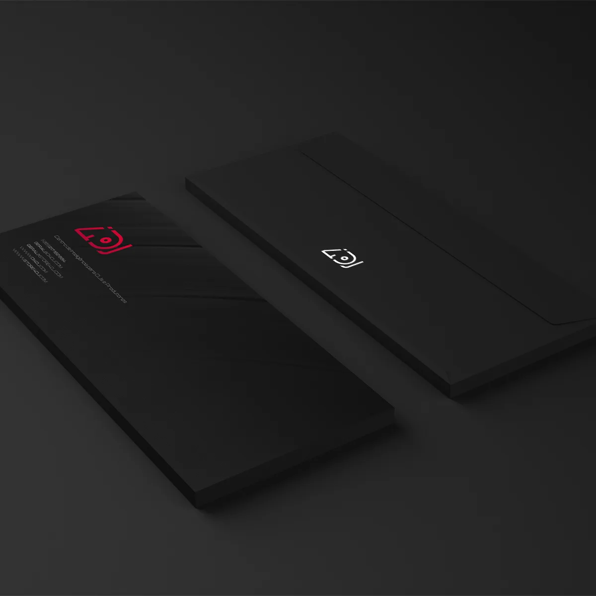 i4DJ — dark envelopes mockup with red and white logo