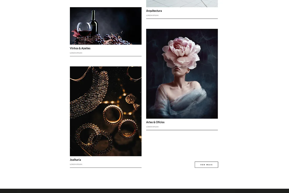 Laurel website — category grid with wines, jewellery, architecture and arts and crafts photos