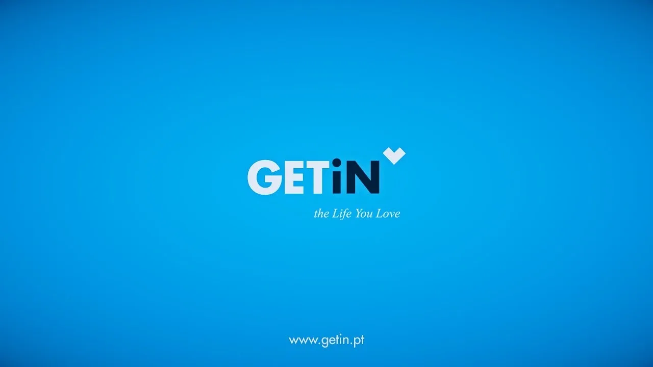 GETiN — film end card with GETiN logo and getin.pt on blue