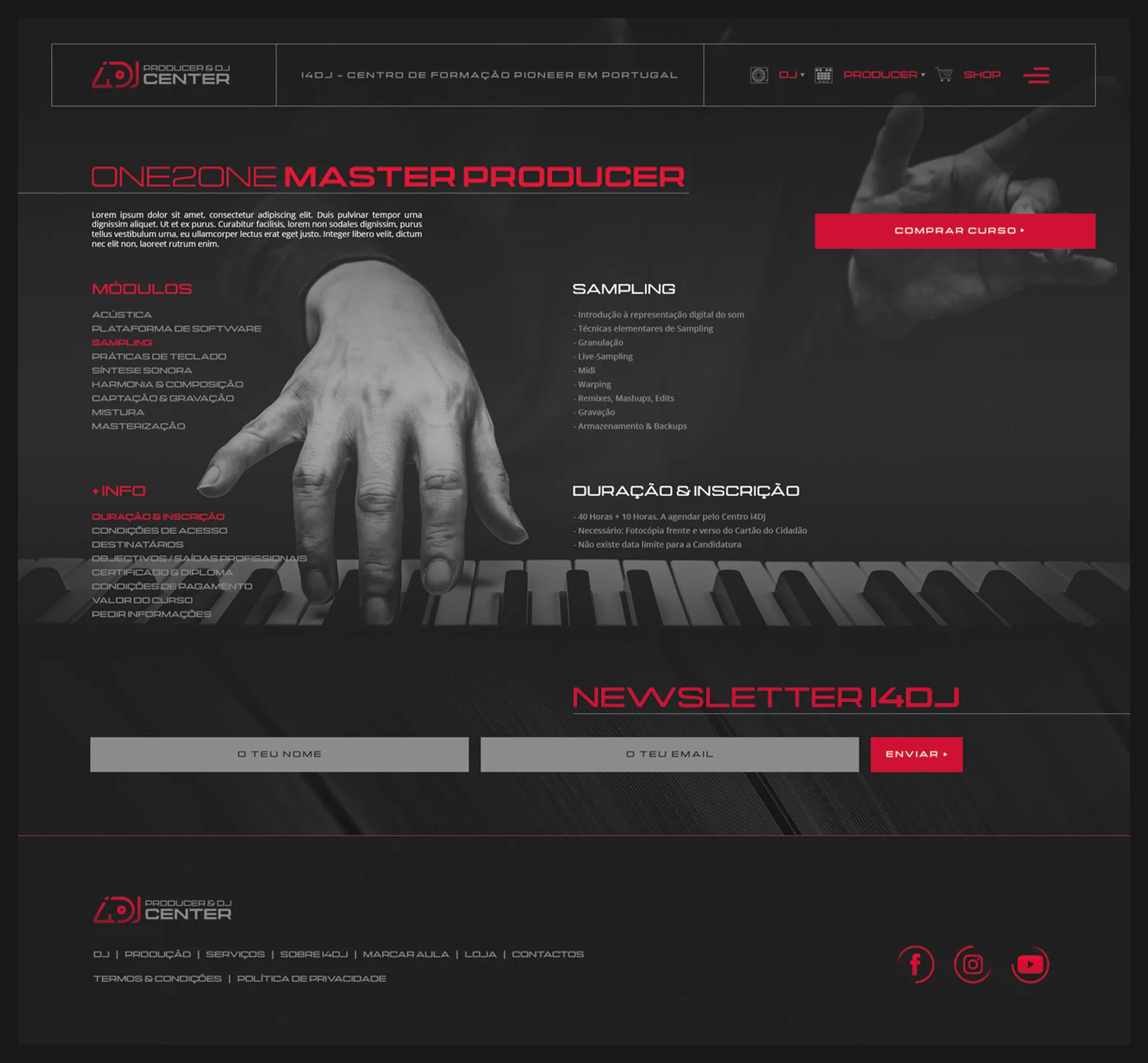 ci4DJ & store4DJ — One2One Master Producer course page with modules list and hands on a keyboard