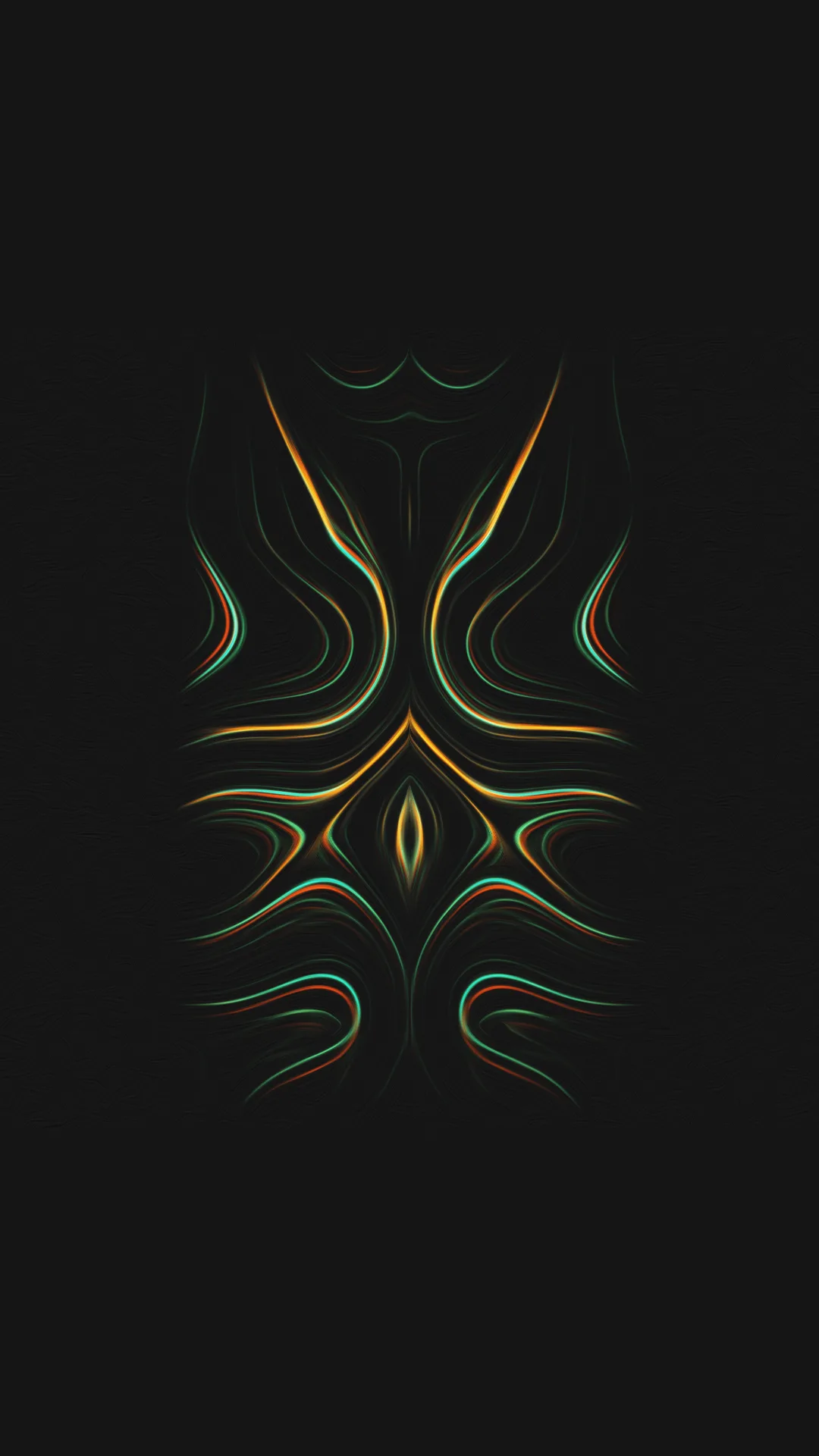 mansa — small symmetrical pattern of thin orange and teal lines on a dark background