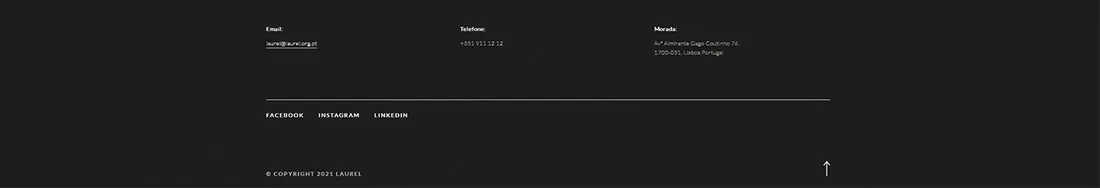 Laurel website — dark footer with contact details and social links