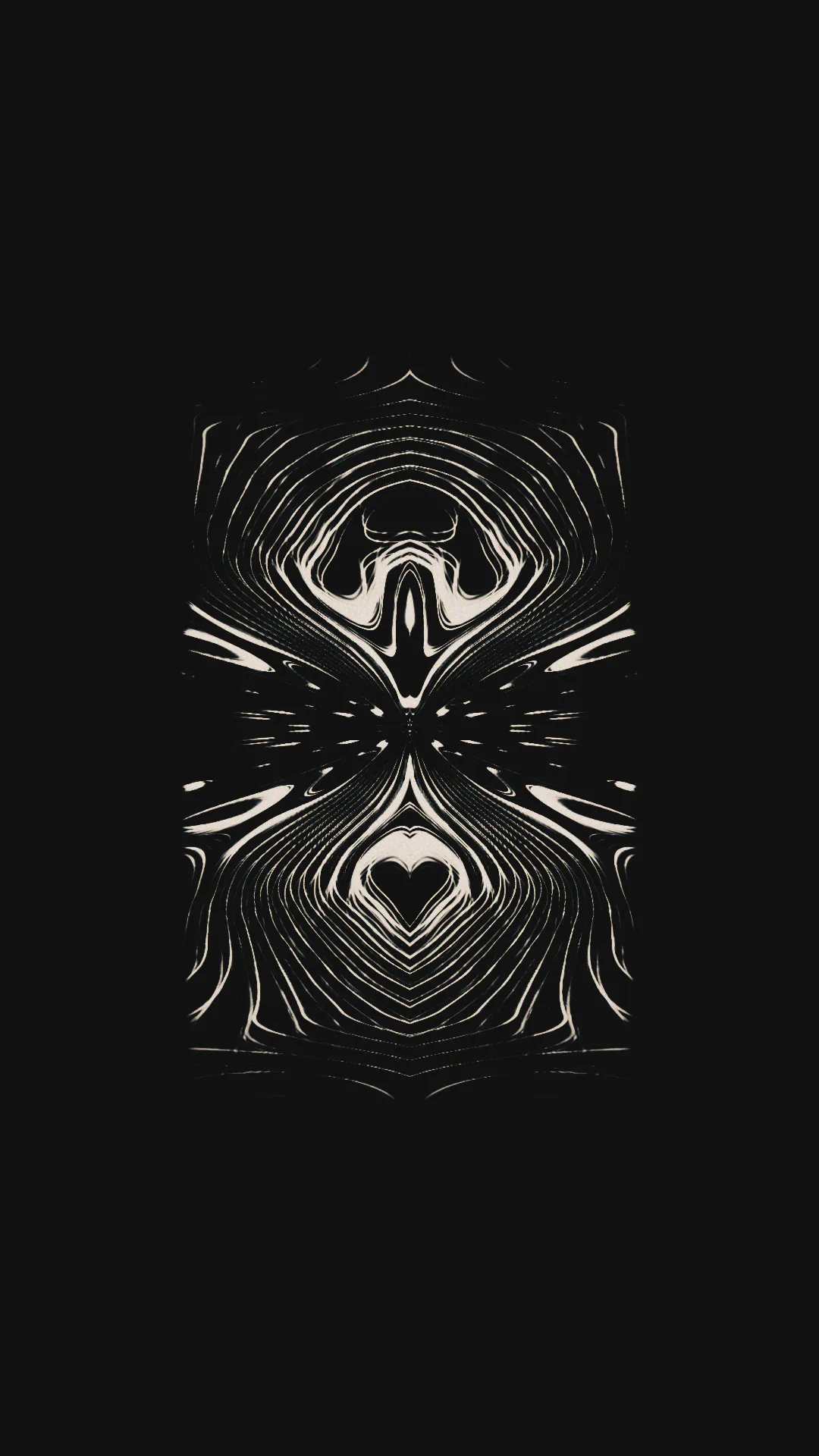 nyame — small symmetrical pattern of white swirling lines with a heart shape at the centre