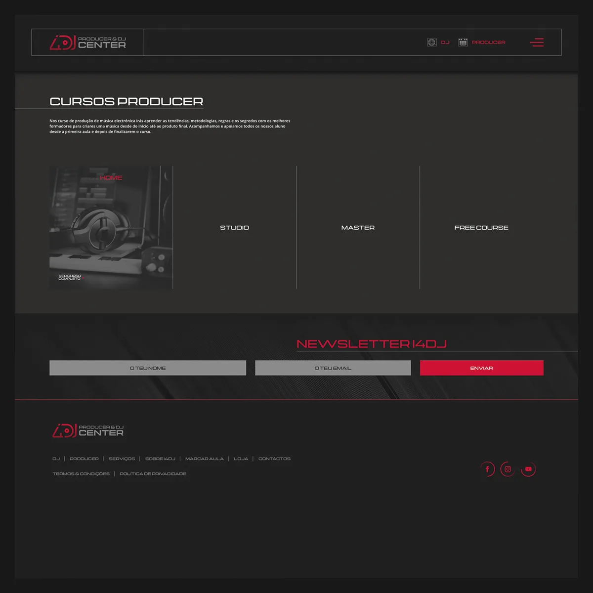 ci4DJ & store4DJ — Cursos Producer page with Studio, Master and Free Course options