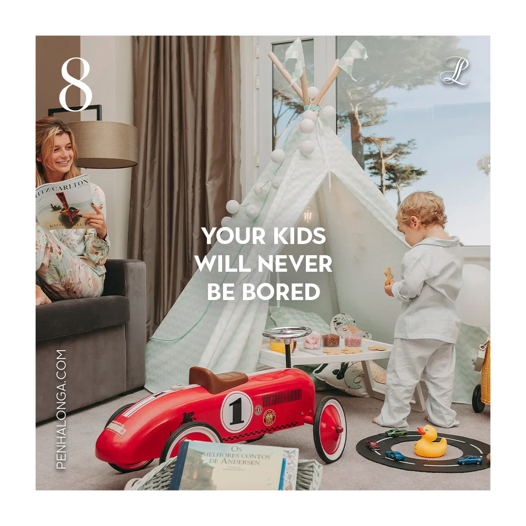Penha Longa Resort — Instagram post 8, toddler with toy car and teepee, Your Kids Will Never Be Bored