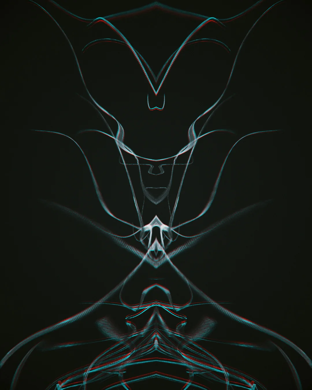 hypnus — symmetrical thin pale teal lines forming a vase-like shape on a dark background