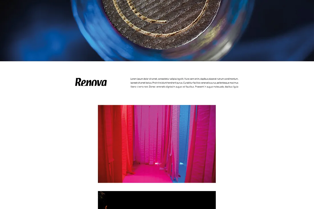 Laurel website — Renova brand section with a red and pink textured photo