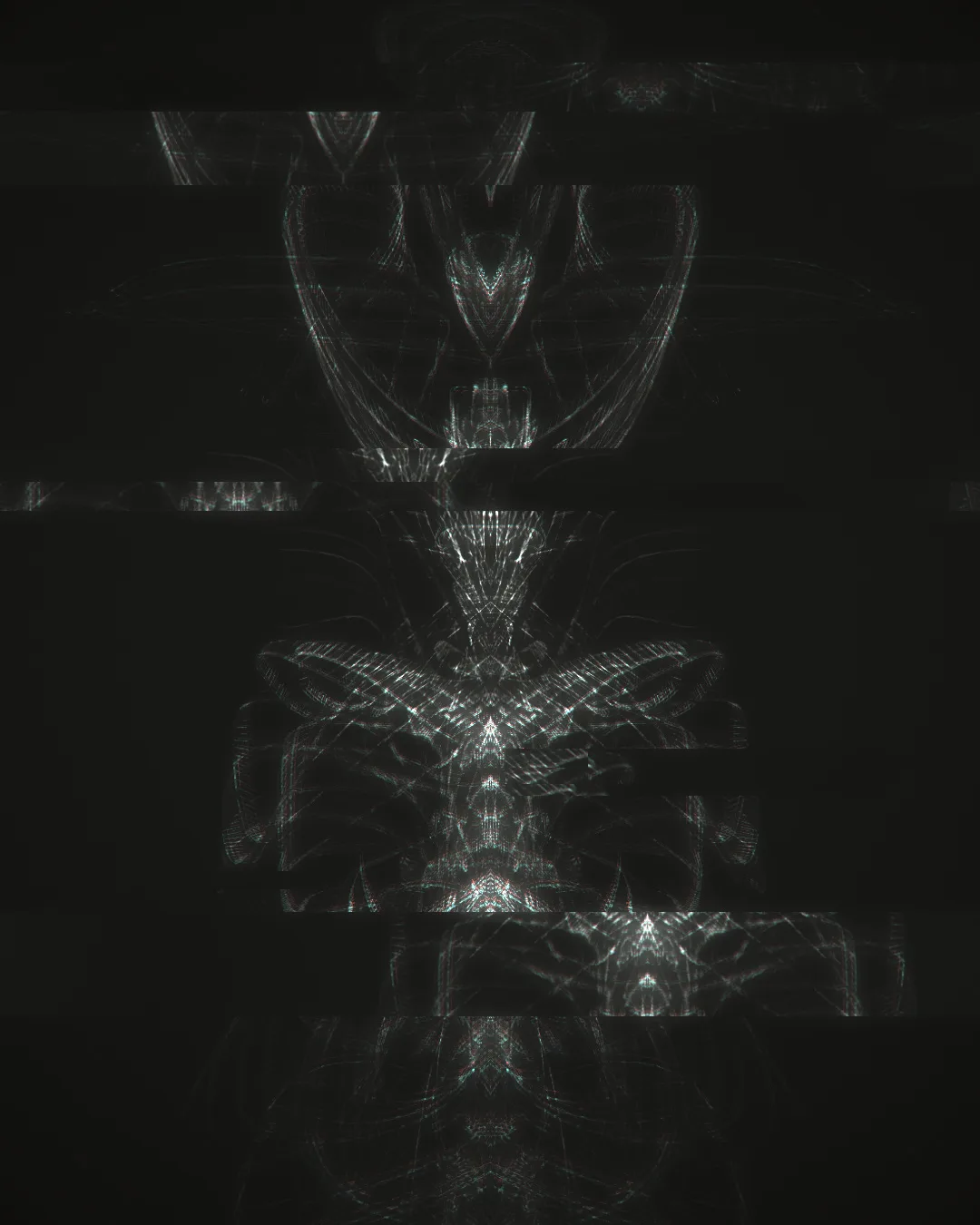 hypnus — faint symmetrical grey line forms broken by horizontal glitch bands