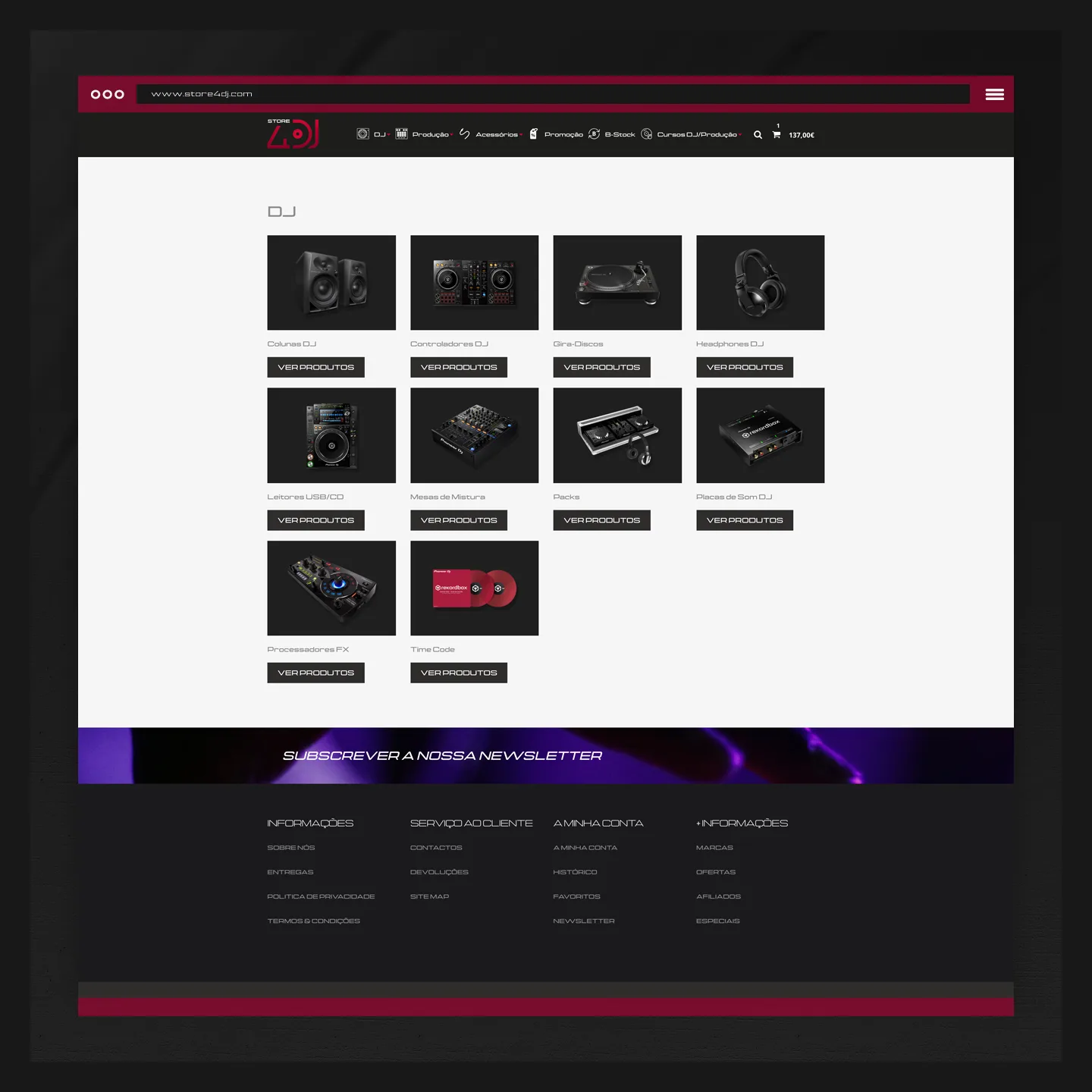 ci4DJ & store4DJ — store DJ category page with a grid of equipment products