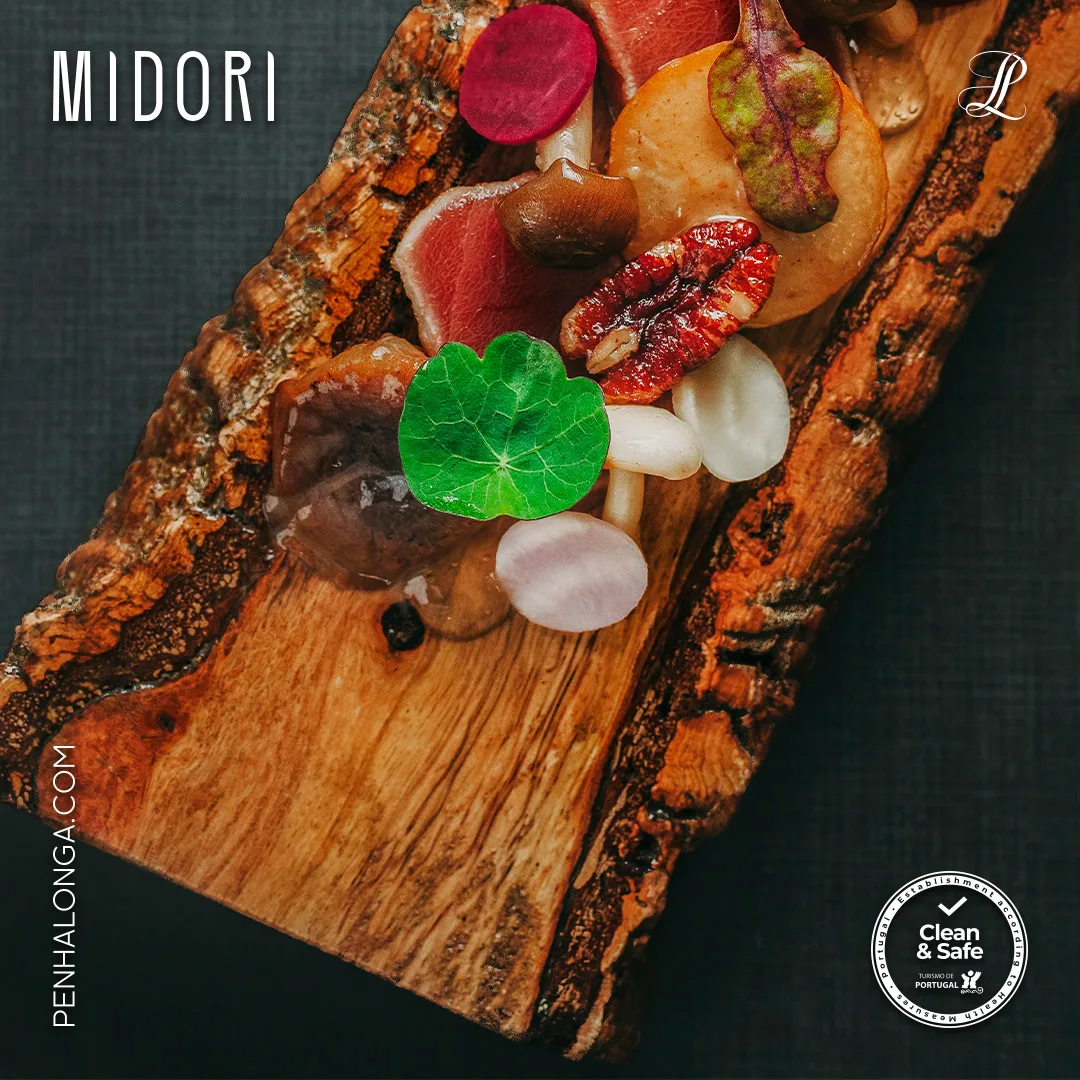 Penha Longa Resort — MIDORI restaurant social post of sashimi and vegetables on a wooden board