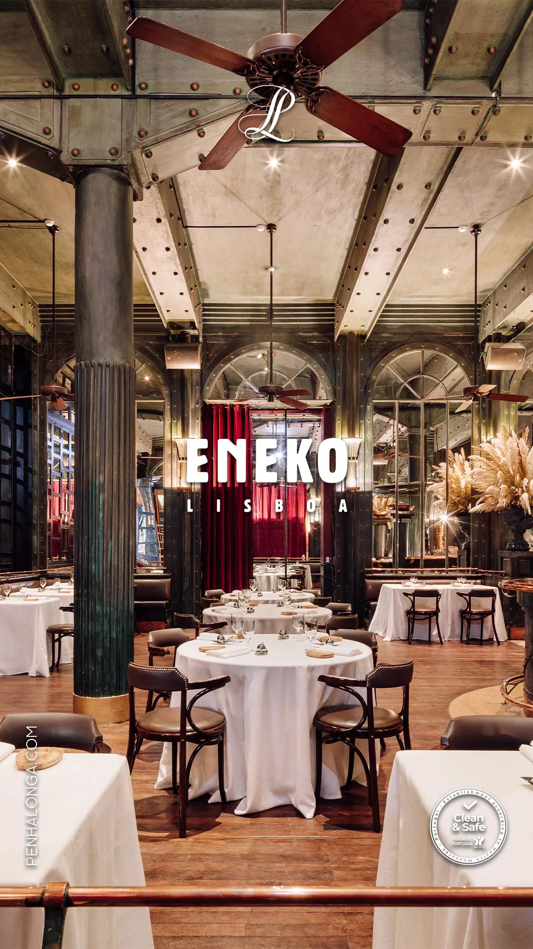 Penha Longa Resort — social post of the Eneko Lisboa dining room with white-clothed tables and arched windows
