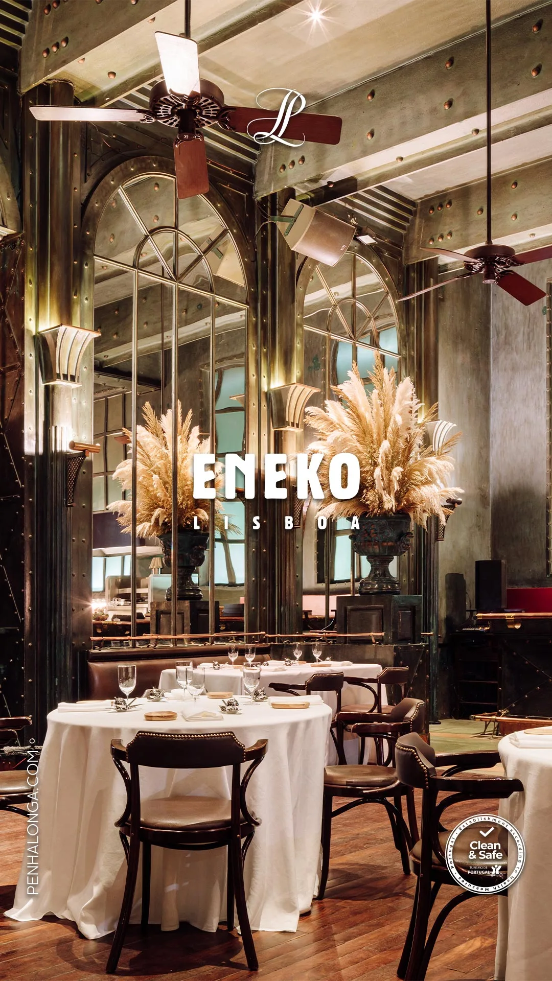 Penha Longa Resort — social post of Eneko Lisboa tables with pampas grass arrangements and ceiling fans