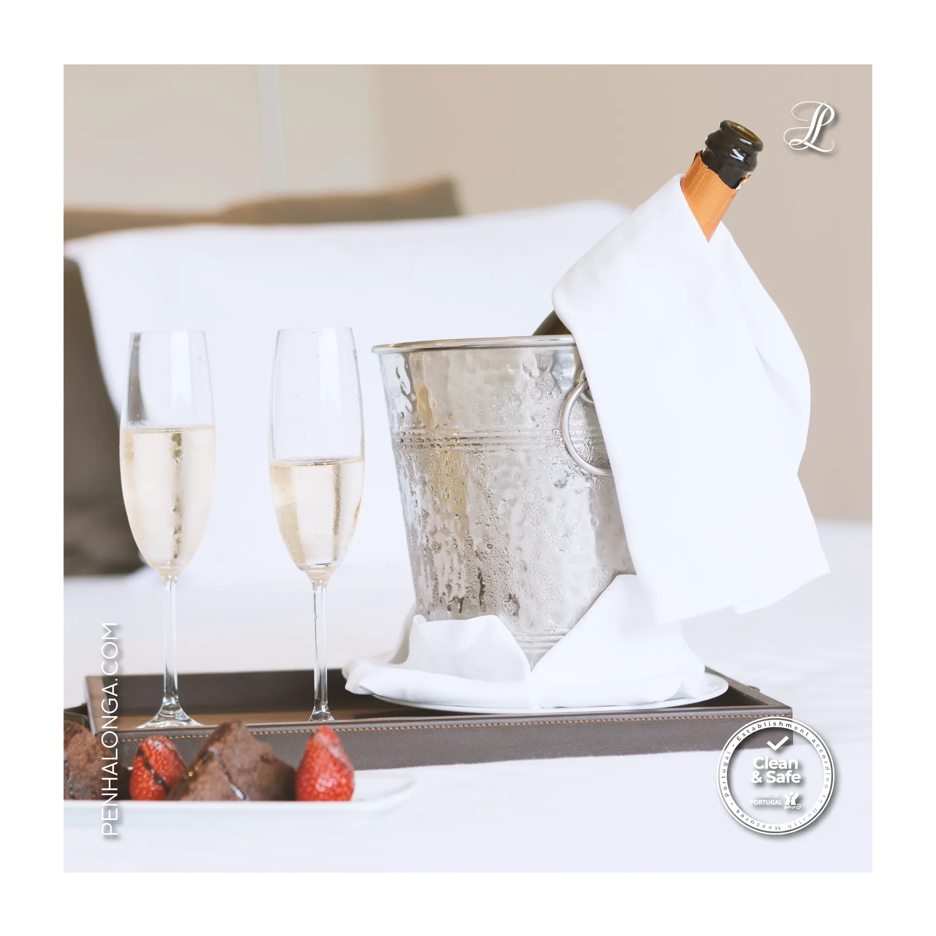 Penha Longa Resort — social post of champagne in an ice bucket with two flutes and strawberries on a tray