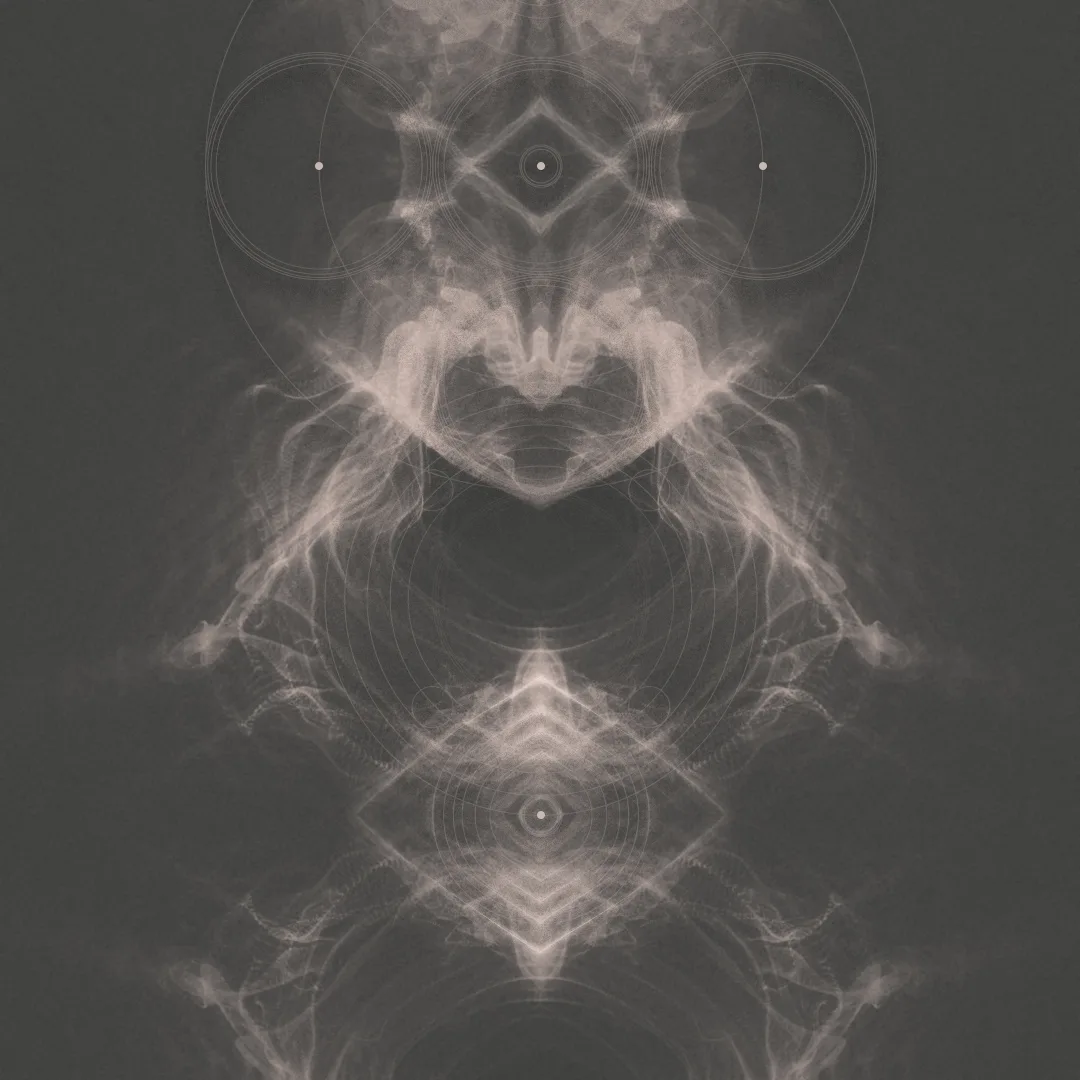 receiver — symmetrical pale pink smoke-like forms with thin circles on a grey background