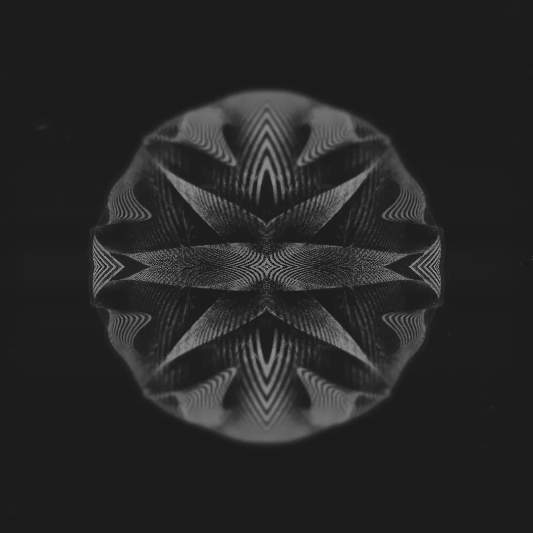 DecaSphere — sphere of folded black and white striped petals on a dark grey background