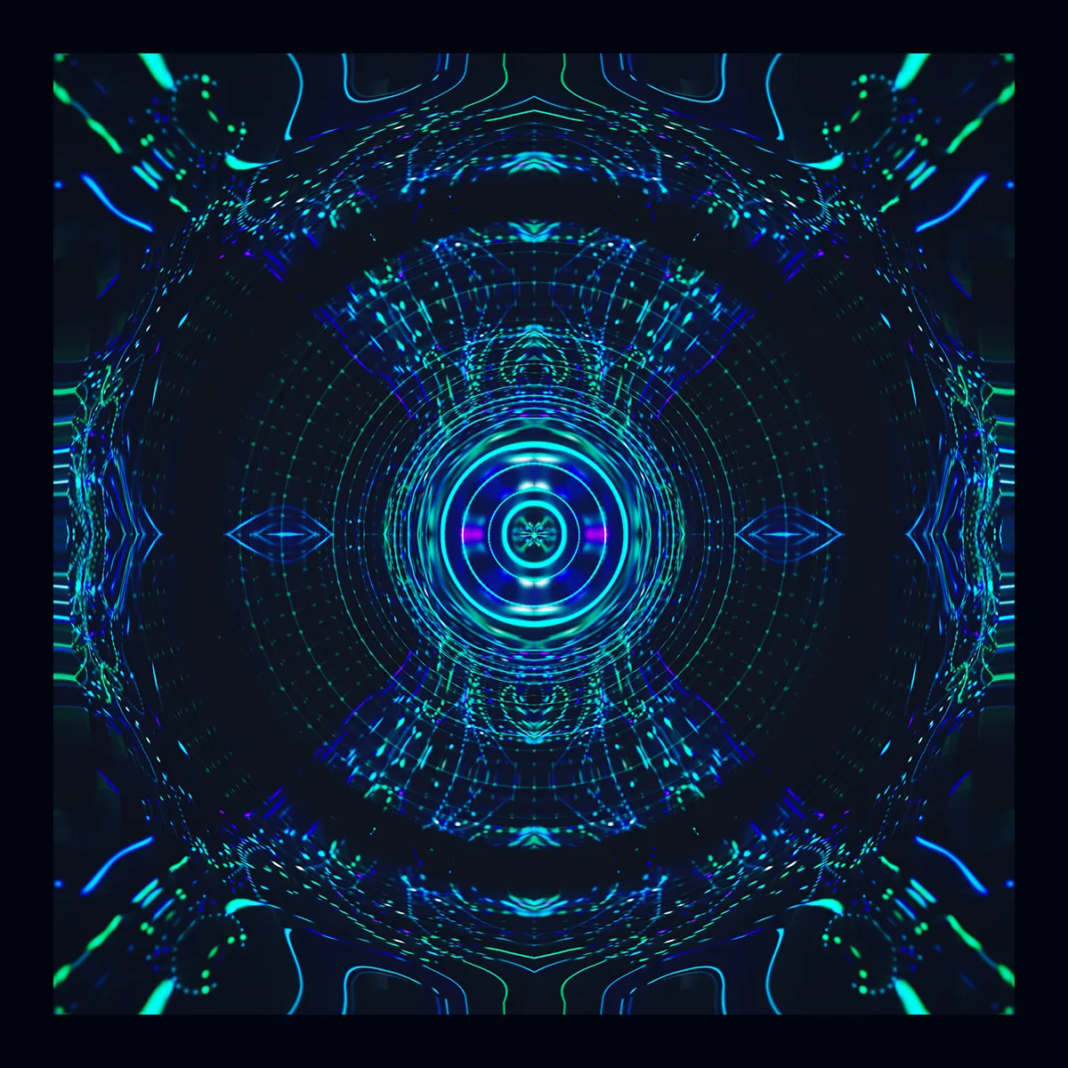 reakt0r — symmetrical teal and blue concentric rings like a radial target on dark navy