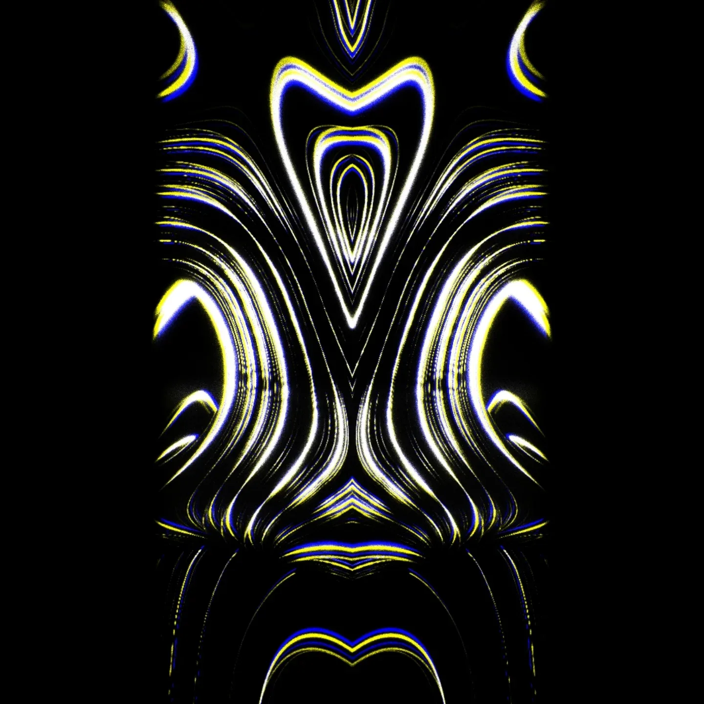 bil — symmetrical bold white and yellow flowing stripes on a black background