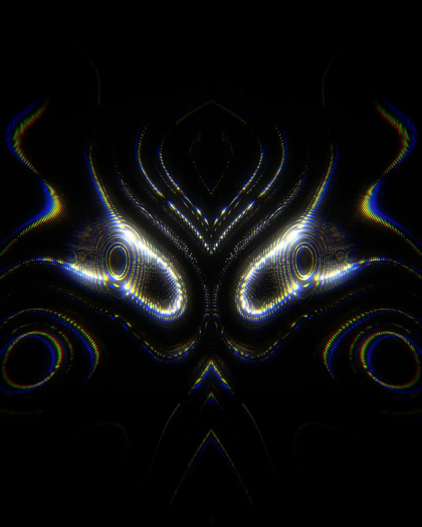 jormugandr — symmetrical glowing white and blue curves forming a mask-like face on black