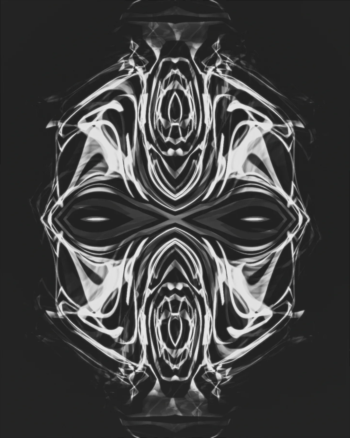 nahl'thruun — symmetrical white smoke-like lines forming a mask with two eyes on black