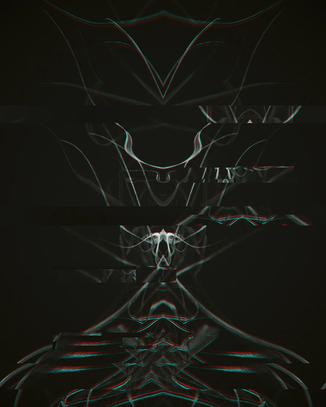 hypnus — symmetrical thin pale lines with horizontal glitch bands on a dark background